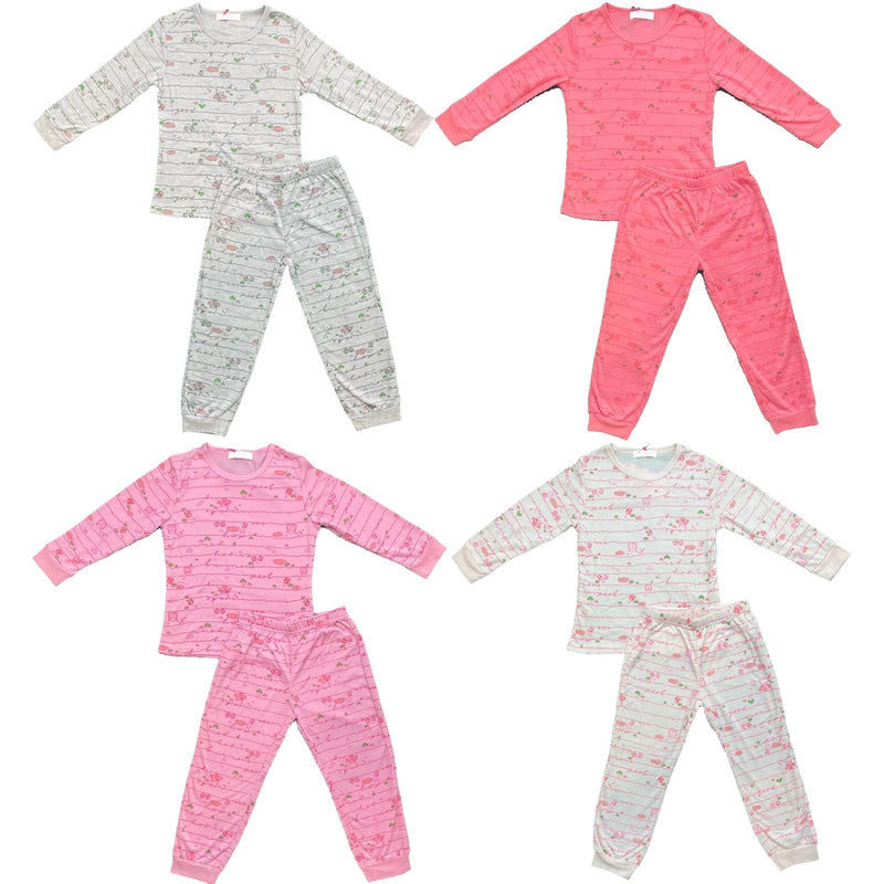 Girls Kids Pyjamas Long Sleeve Top Bottom Set Nightwear PJs Cuffed Fleece.