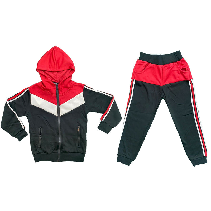 Boys Kids Stripe Panel Tracksuit Jacket Joggers Jogging Bottoms PE Sport Gym Set.