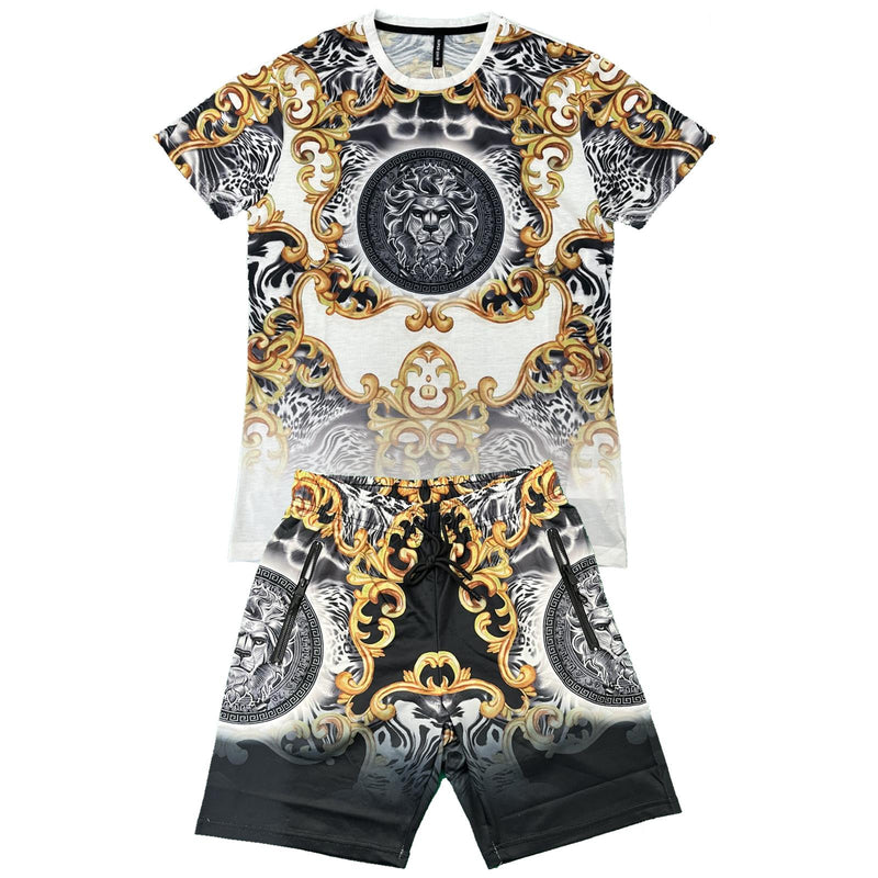 Men's T-Shirt Shorts Set Baroque Lion Print Fashion Summer Top Outfit Men's