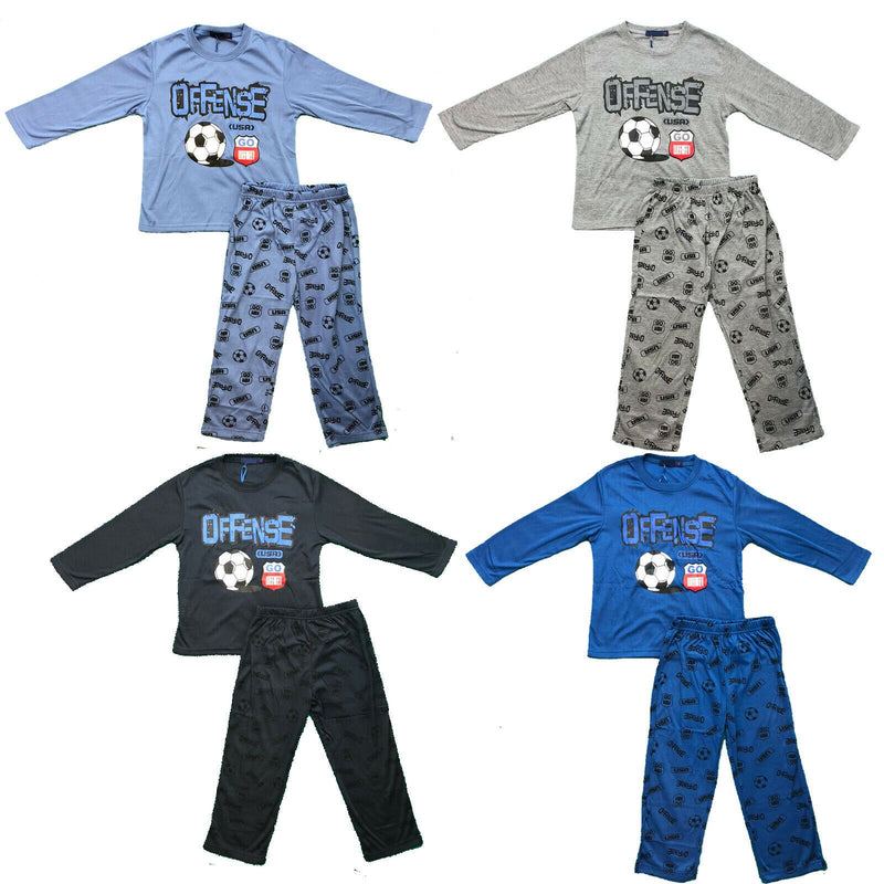 Boys Kids Pyjamas Long Sleeve Top Bottom Set Nightwear Football Cotton Fleece