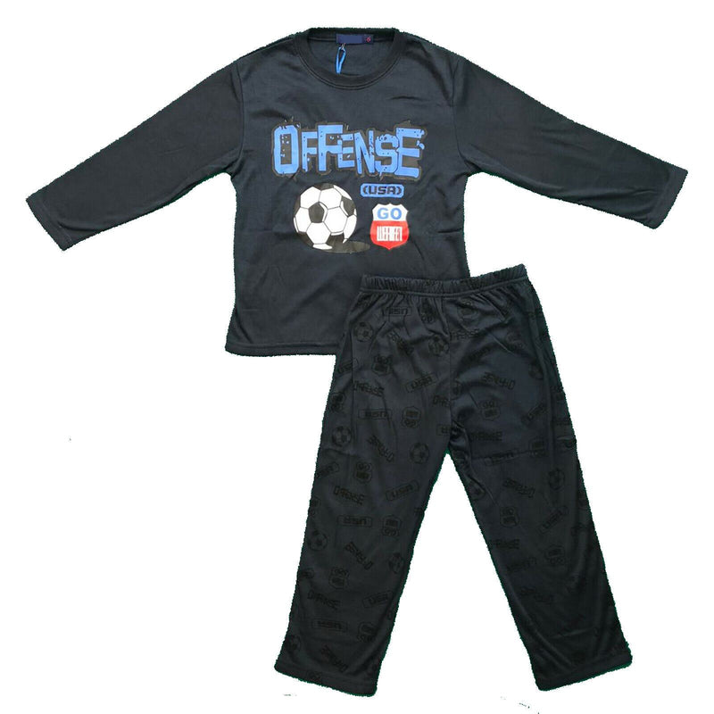 Boys Kids Pyjamas Long Sleeve Top Bottom Set Nightwear Football Cotton Fleece