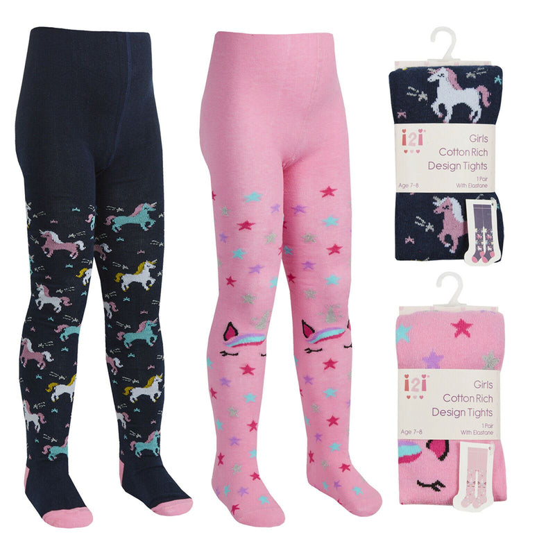 Girls Kids Unicorn Print Tights Cotton Rich Knitted Warm Thick