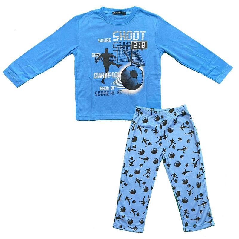 Boys Kids Pyjamas Long Sleeve Top Bottom Set Nightwear Football.