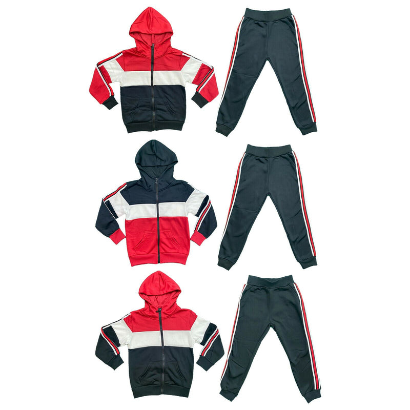 Boys Kids Panel Stripe Sport Tracksuit Jacket Joggers Jogging Bottoms PE Gym Set.