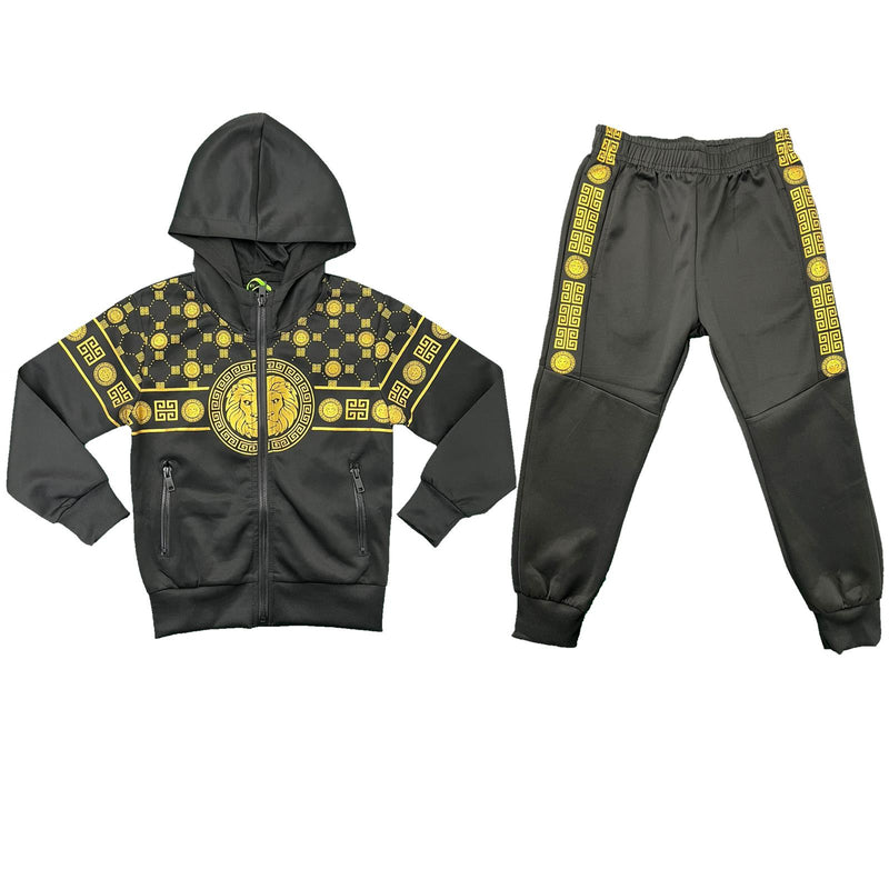 Boys Tracksuit Jacket Jogging Bottoms Set Joggers Outfit Lion Chain Print