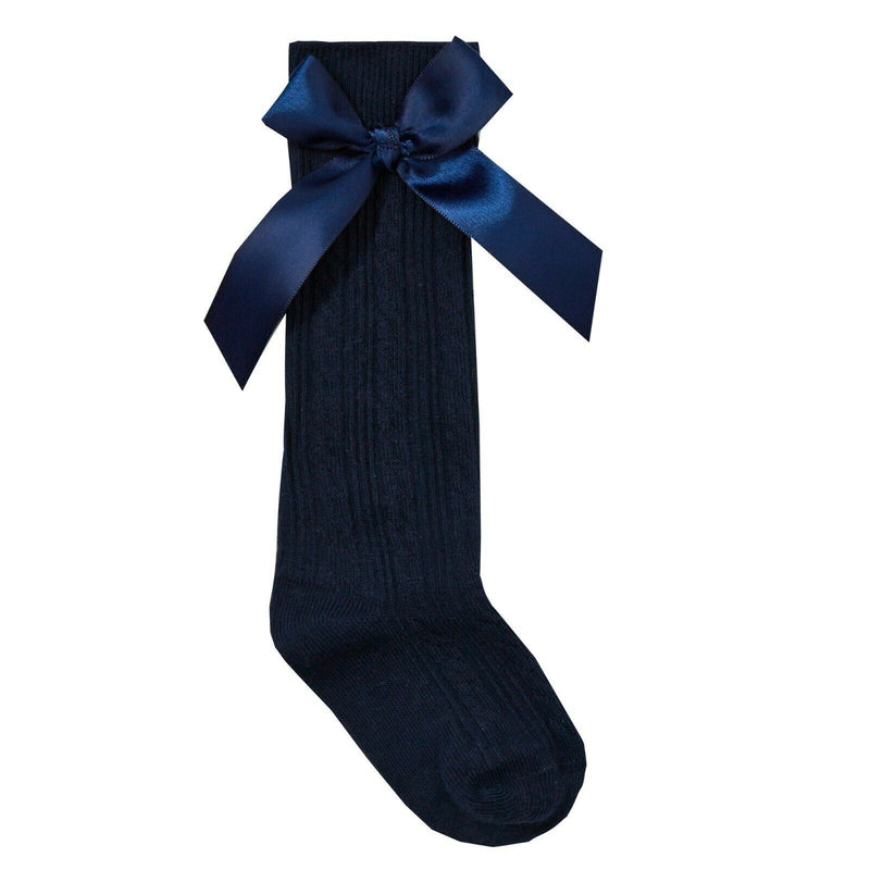 babies - navy knee socks with bow