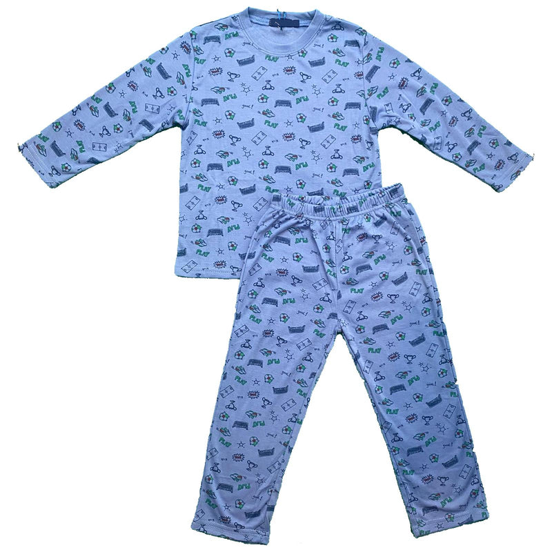 Boys Kids Pyjamas Long Sleeve Top Bottom Set Nightwear Printed Cotton Fleece