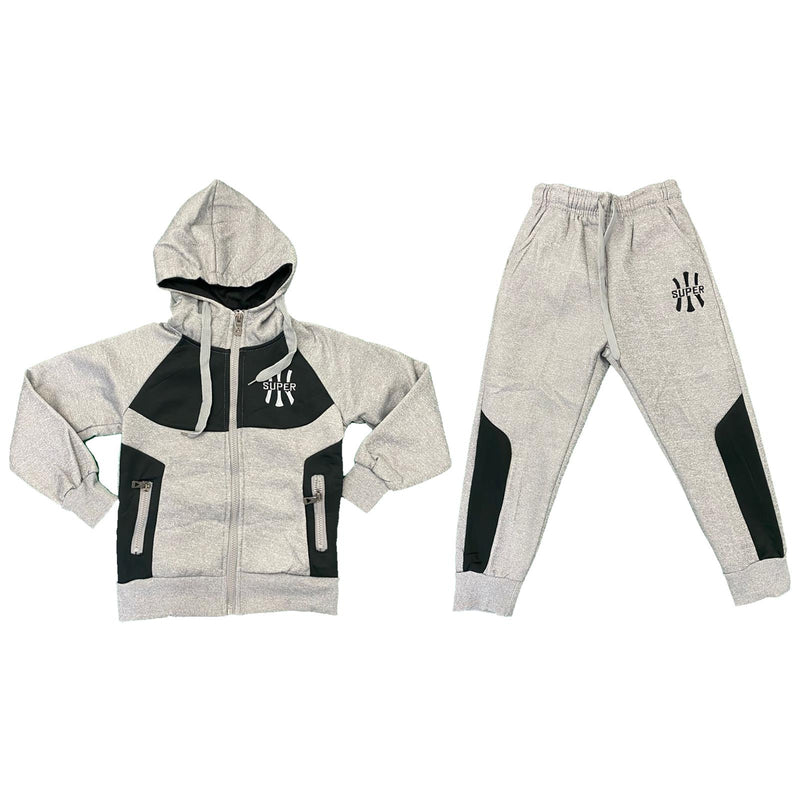 Boys Tracksuit Cotton Jacket Jogging Bottoms Set Outfit Panel Kids