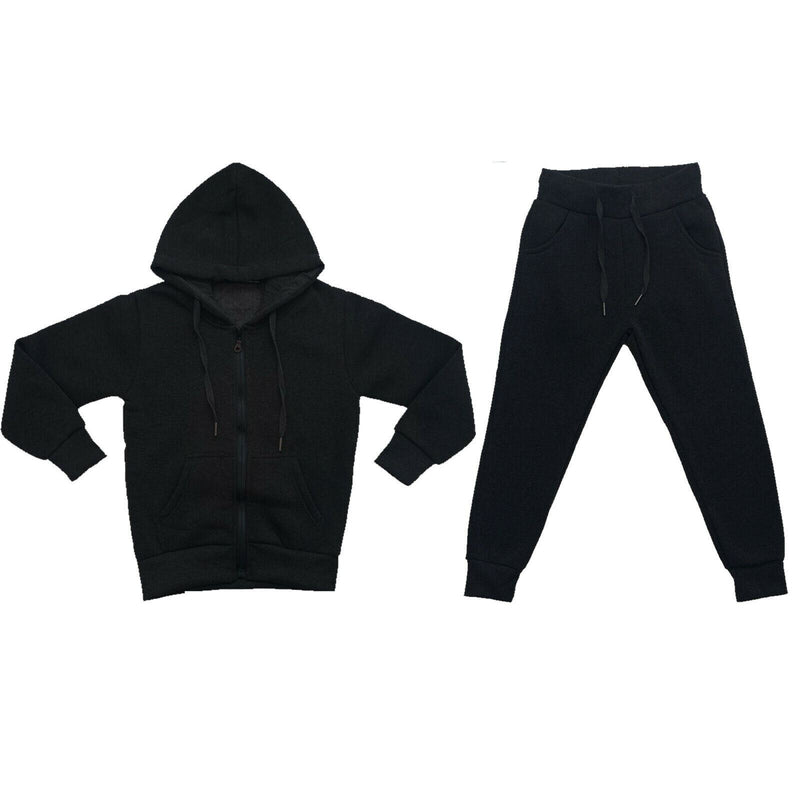 Boys Girls Kids Plain Fleece Tracksuit Joggers Hoodie Jogging Bottoms School PE.