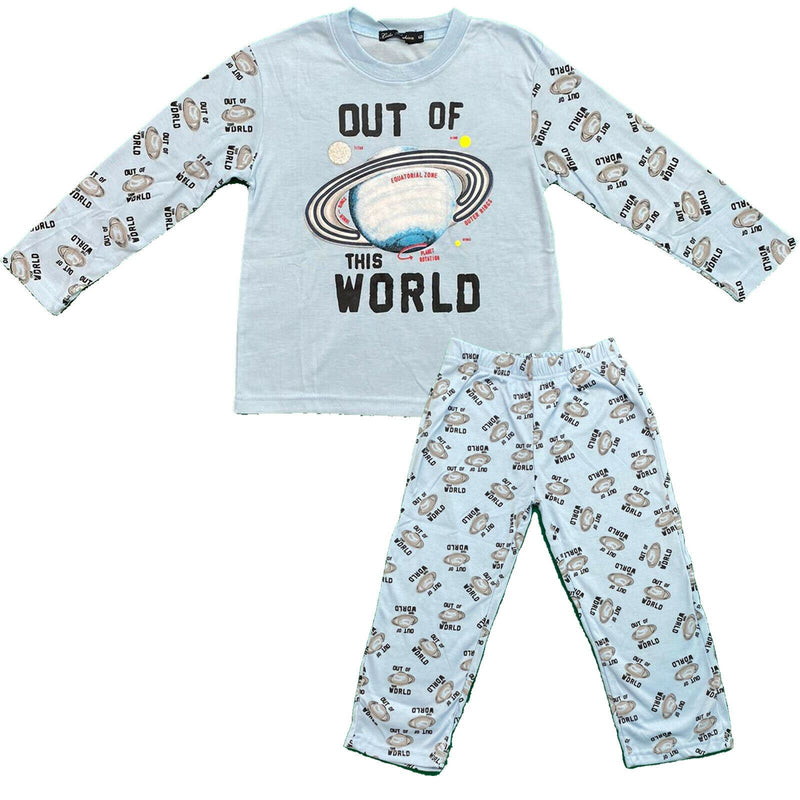 Boys Kids Pyjamas Long Sleeve Top Bottom Set Nightwear.