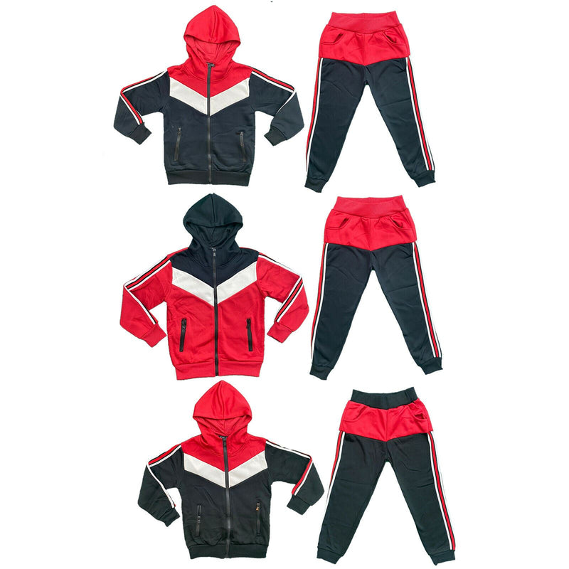 Boys Kids Stripe Panel Tracksuit Jacket Joggers Jogging Bottoms PE Sport Gym Set.