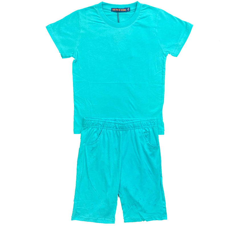 Boys Girls Kids T-Shirt Shorts Set Plain Cotton PE School Sports Summer Top Gym.