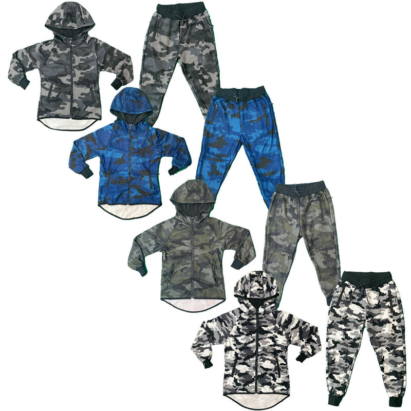 Boys Kids Tracksuit Camo Camouflage Jacket Joggers Jogging Bottoms Outfit Set