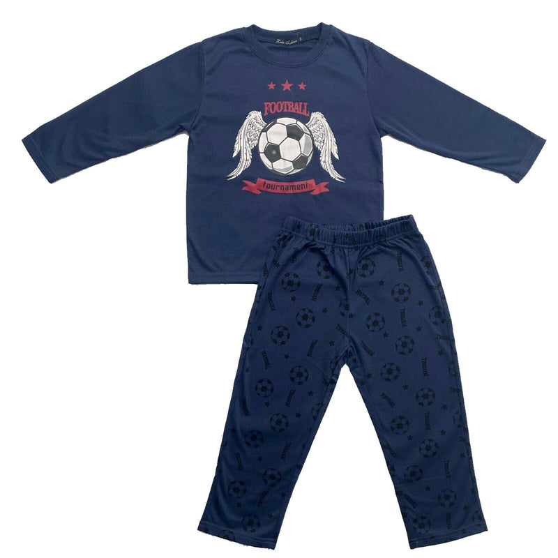 Boys Kids Pyjamas Long Sleeve Top Bottom Set Nightwear Football Cotton.