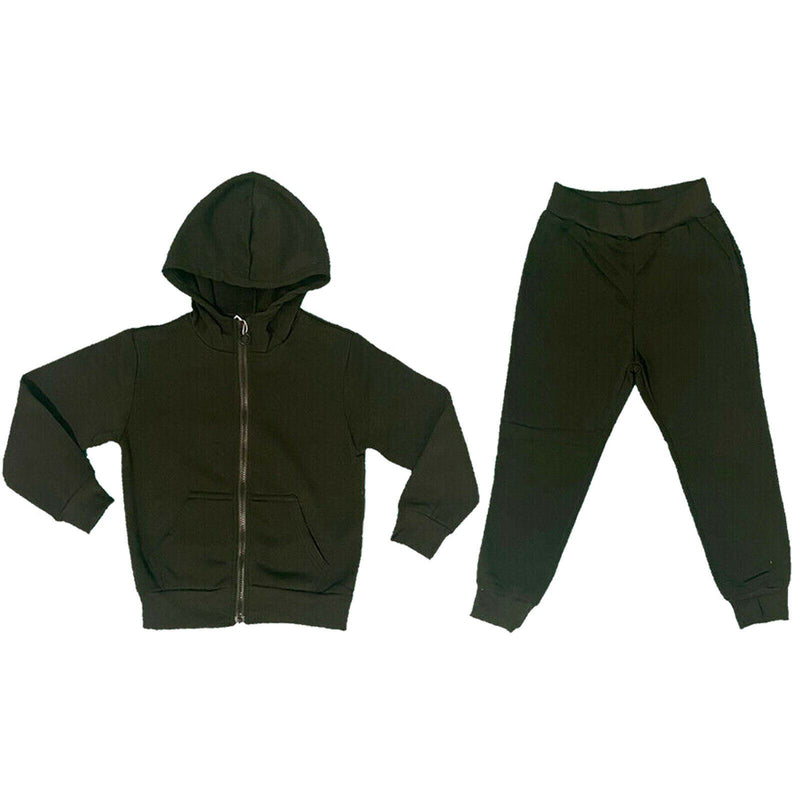 Boys Girls Kids Plain Tracksuit Hoodie Joggers Fleece Jogging Bottoms School PE.