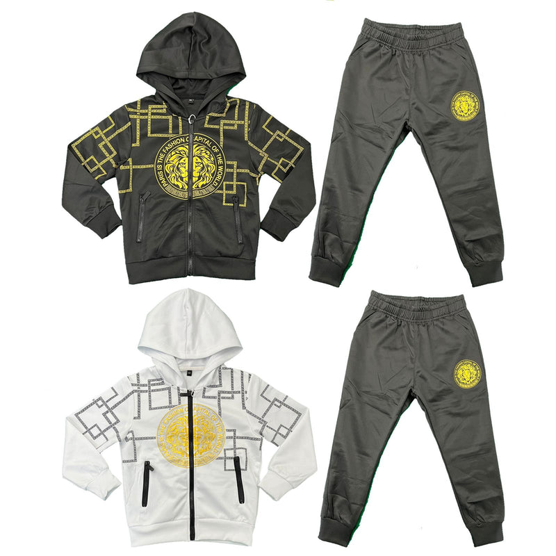 Boys Tracksuit Jacket Jogging Bottoms Set Joggers Outfit Lion Print Kids