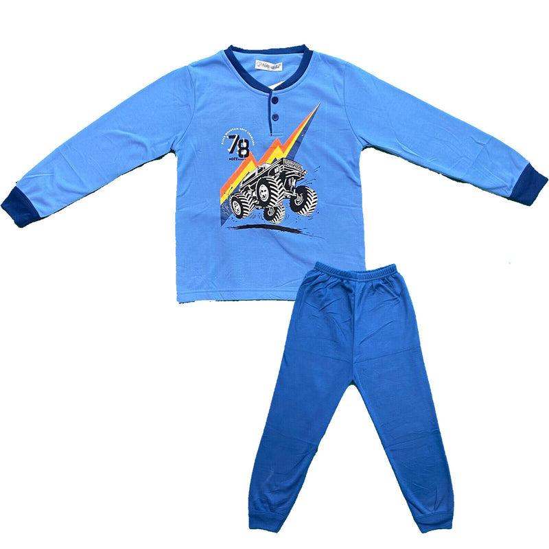 Boys Kids Pyjamas Long Sleeve Top Bottom Set Winter Warm Fleece Cotton Brushed.