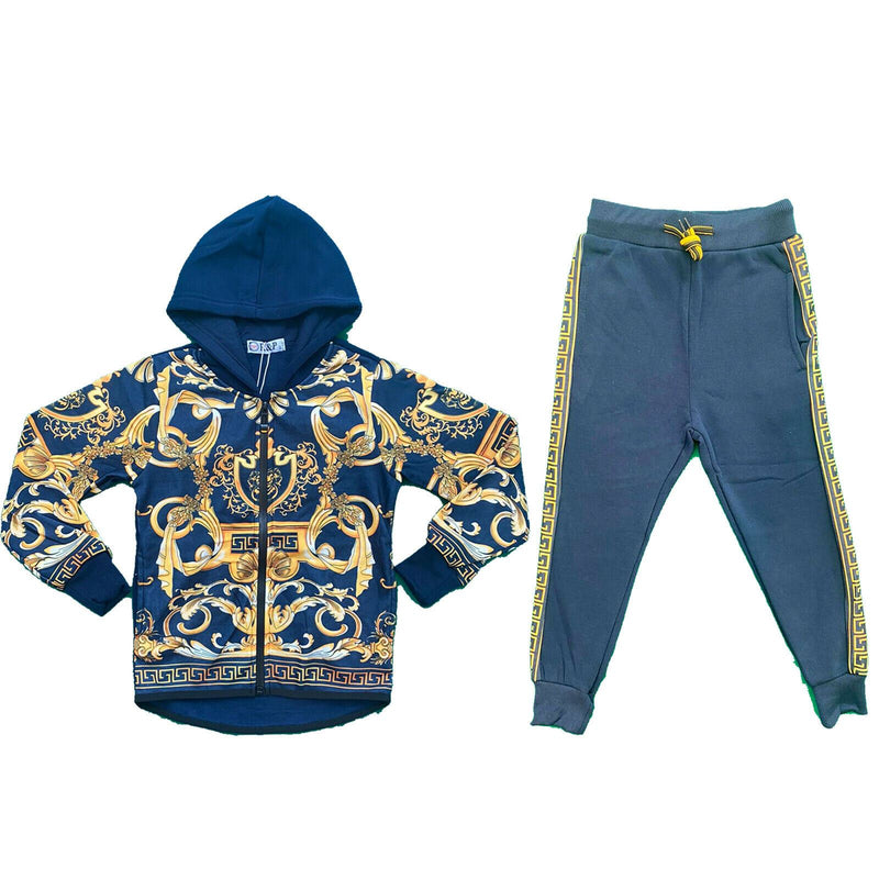 Boys Kids Baroque Print Tracksuit Jacket Joggers Jogging Bottoms Winter Fleece.