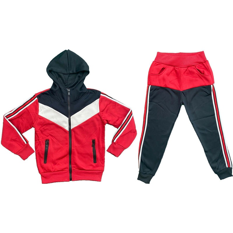 Boys Kids Stripe Panel Tracksuit Jacket Joggers Jogging Bottoms PE Sport Gym Set.