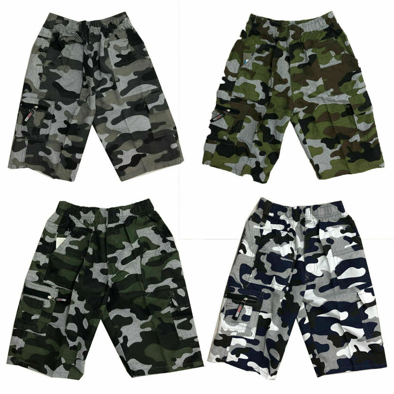 Boys Kids Shorts Army Camo Camouflage Combat Cargo Pocket Summer Fashion Chino