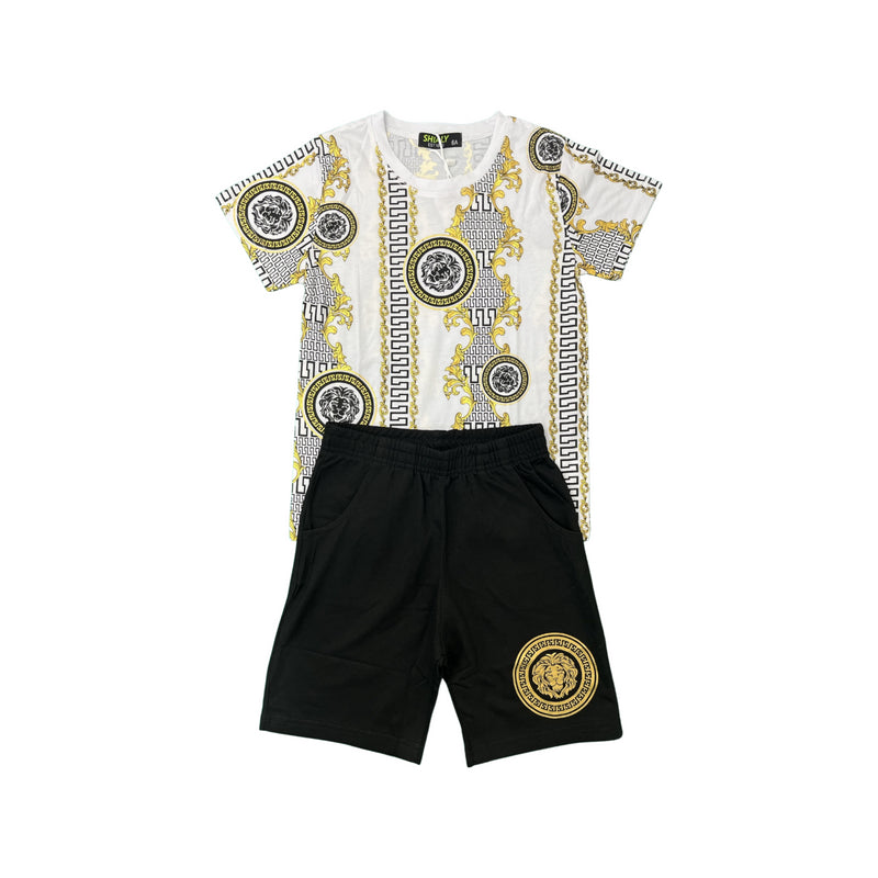 Boys Lion Baroque Print Short Set Outfit