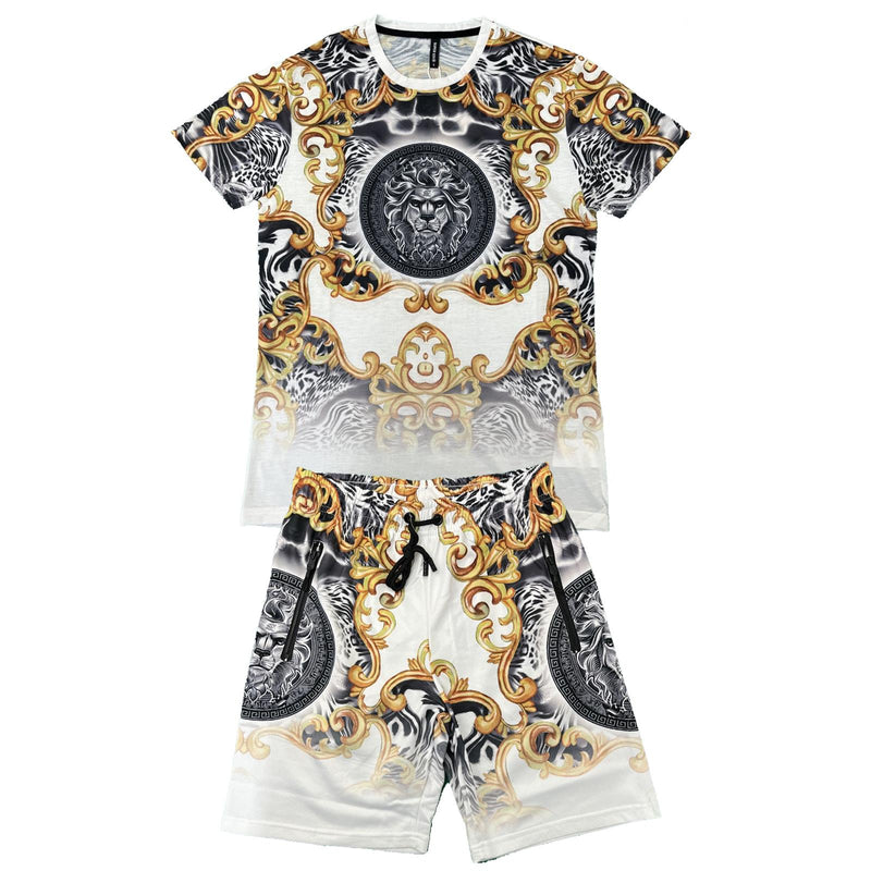 Men's T-Shirt Shorts Set Baroque Lion Print Fashion Summer Top Outfit Men's