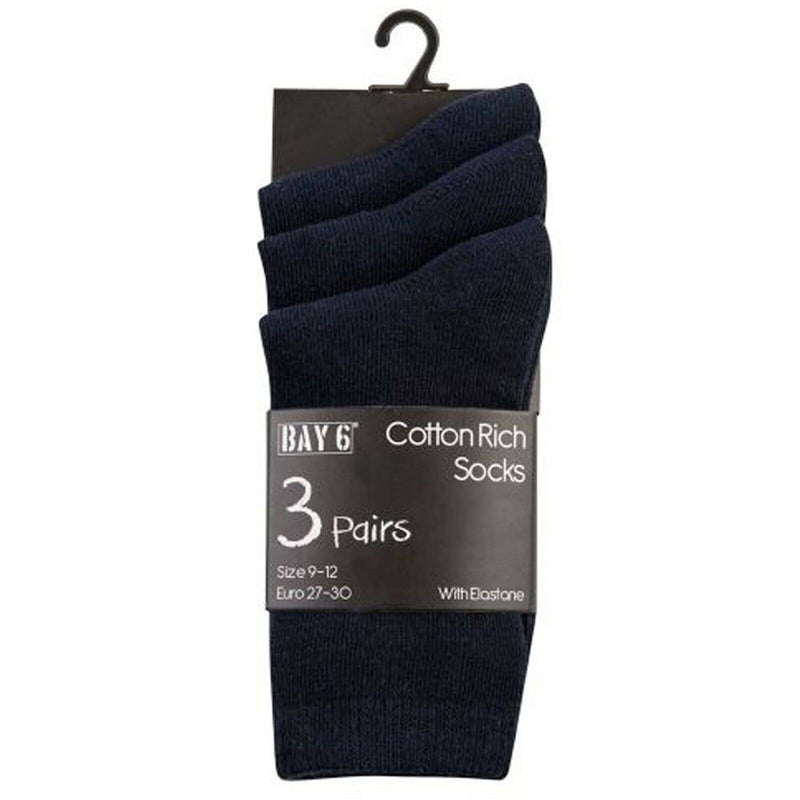 Boys Girls Kids Plain Socks Ankle School Cotton Rich Children 3 Pack.