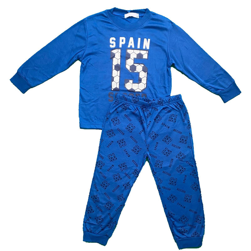 Boys Kids Pyjamas Long Sleeve Top Bottom Set Nightwear Cuffed Cotton Fleece.