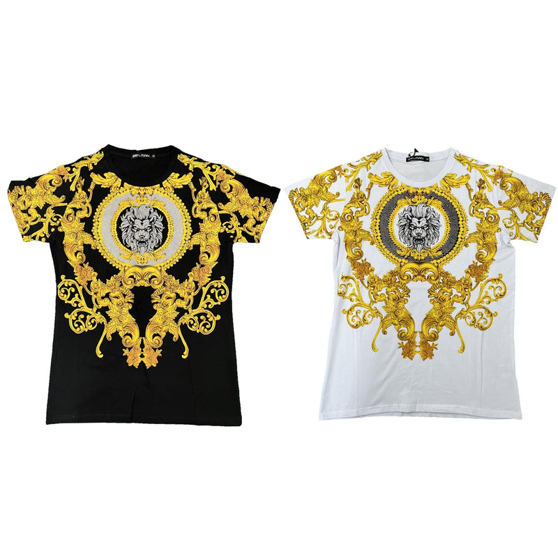 Men's T-Shirt Baroque Lion Print Fashion Summer Top Outfit Diamante Men's