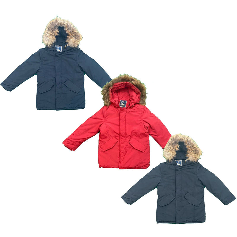 Boys Kids Coat Jacket Winter Hooded Parka Warm Padded Puffer Fur Hood.