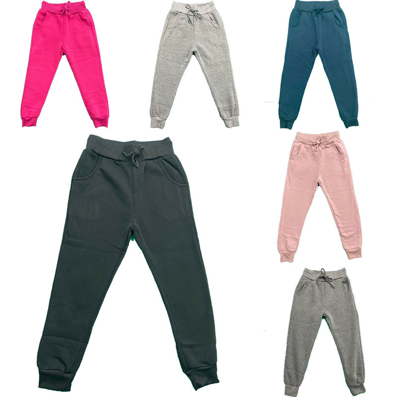 Boys Girls Kids Plain Jogging Sports Tracksuit Bottoms Joggers PE School Fleece.