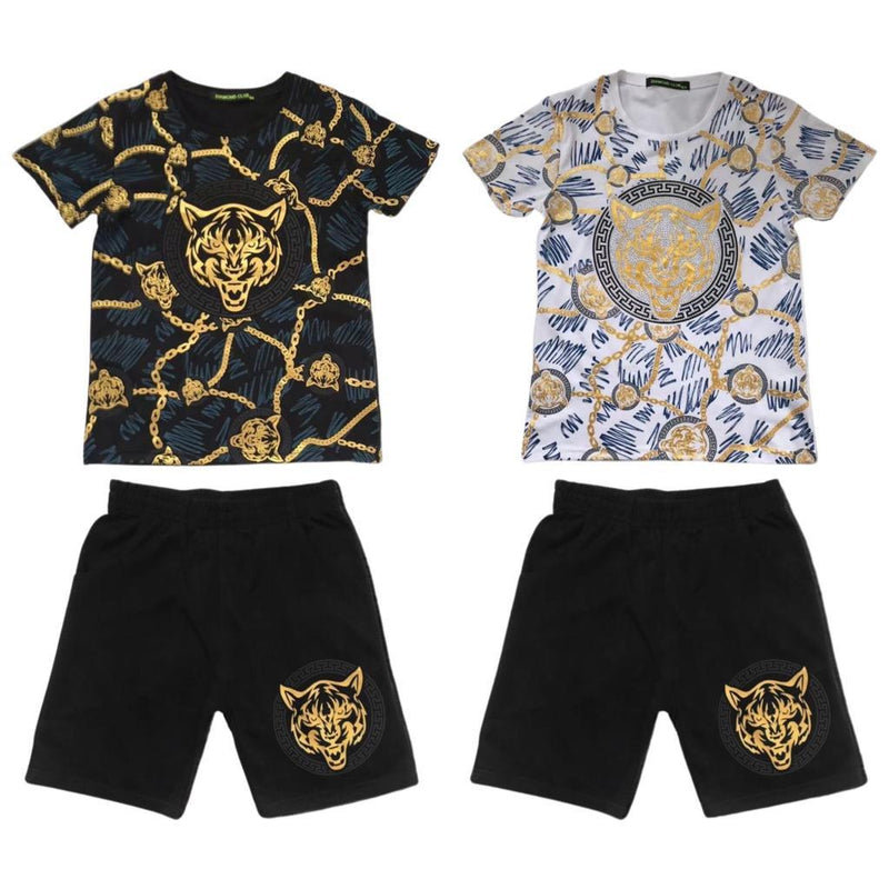 Boys T-Shirt And Shorts Set Tiger Print (F135)