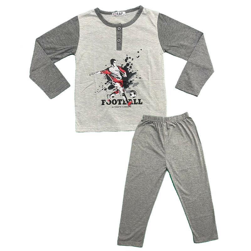 Boys Kids Pyjamas Long Sleeve Top Bottom Set Nightwear Football Cotton Sleepwear