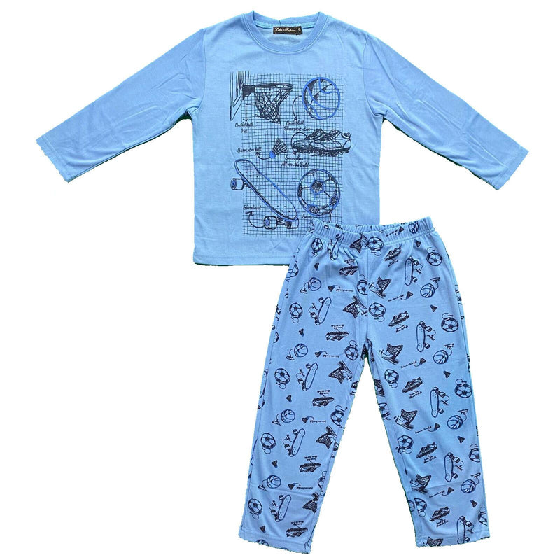 Boys Kids Pyjamas Long Sleeve Top Bottom Set Nightwear Football Sports