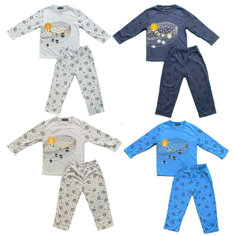 Boys Kids Pyjamas Long Sleeve Top Bottom Set Nightwear Space.