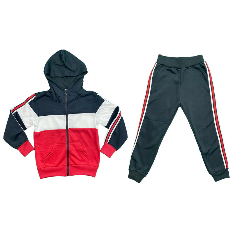 Boys Kids Panel Stripe Sport Tracksuit Jacket Joggers Jogging Bottoms PE Gym Set.