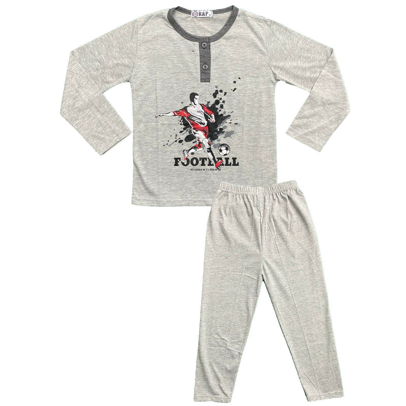 Boys Kids Pyjamas Long Sleeve Top Bottom Set Nightwear Football Cotton Sleepwear