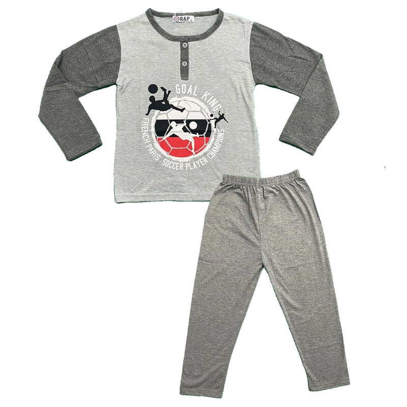 Boys Kids Pyjamas Nighty Long Sleeve Top Bottom Set Nightwear Football Cotton.