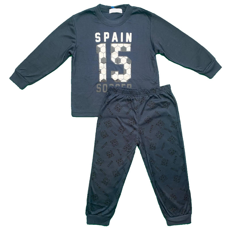 Boys Kids Pyjamas Long Sleeve Top Bottom Set Nightwear Cuffed Cotton Fleece.