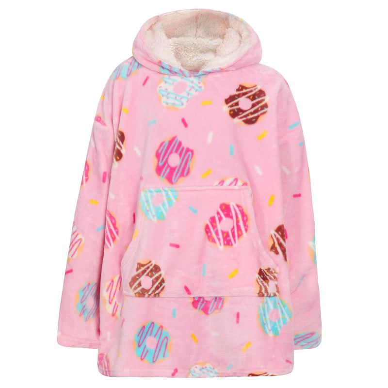 Girls Donut Print Oversized Hoodie