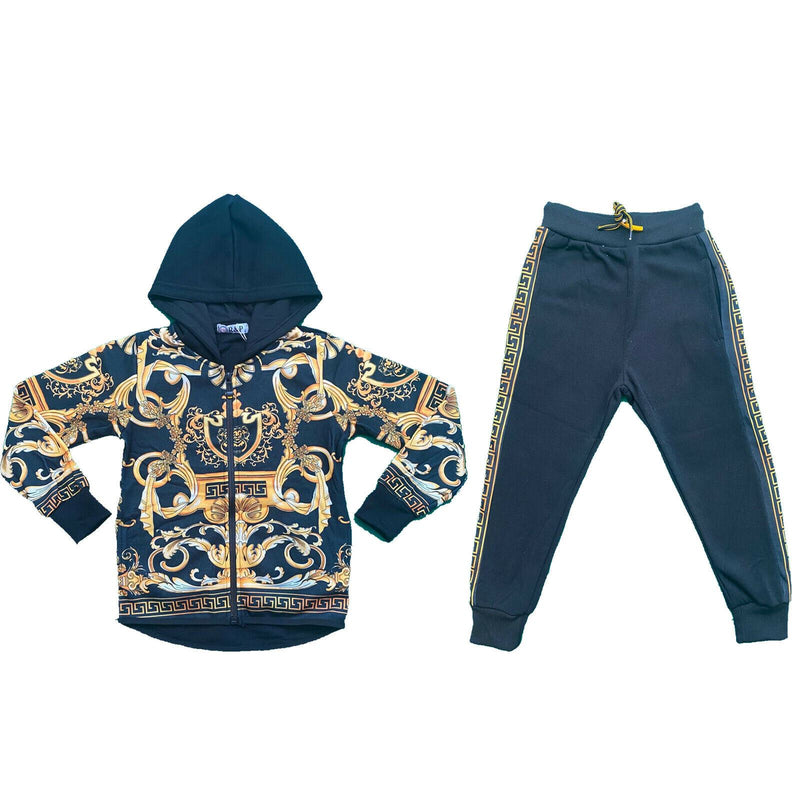 Boys Kids Baroque Print Tracksuit Jacket Joggers Jogging Bottoms Winter Fleece.