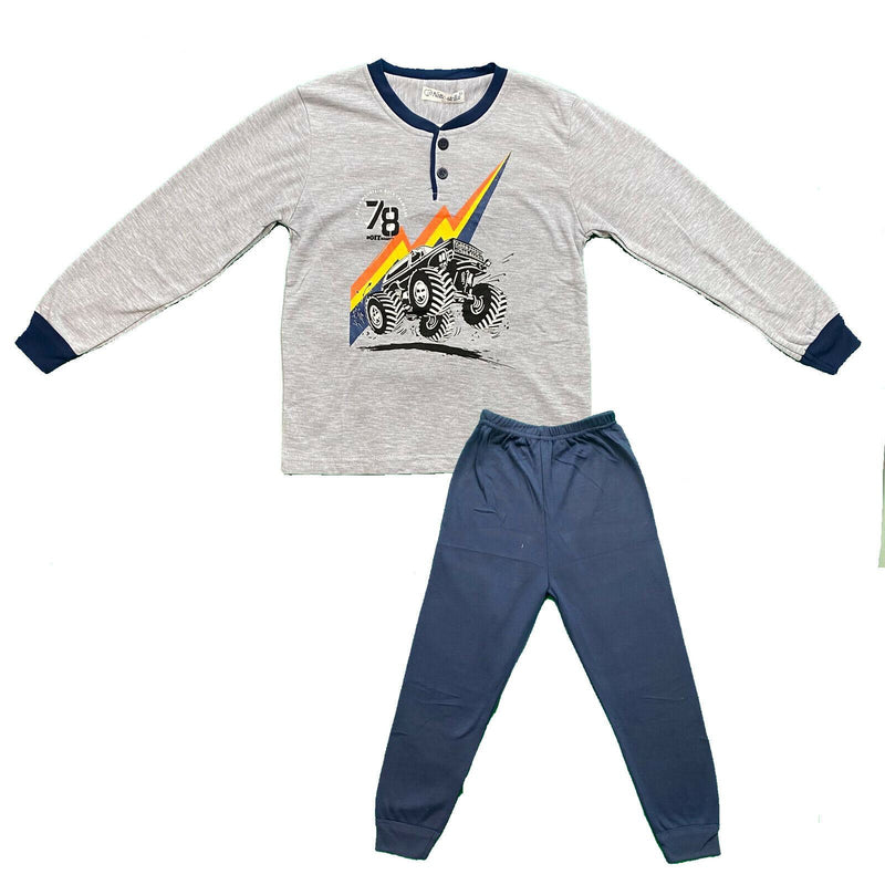 Boys Kids Pyjamas Long Sleeve Top Bottom Set Winter Warm Fleece Cotton Brushed.