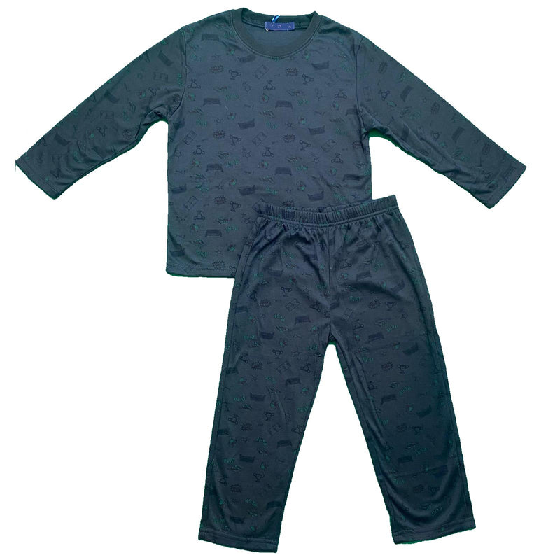 Boys Kids Pyjamas Long Sleeve Top Bottom Set Nightwear Printed Cotton Fleece