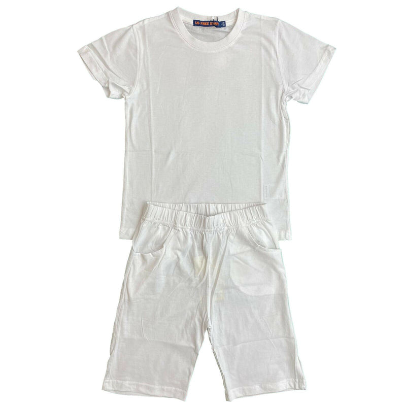 Boys Girls Kids T-Shirt Shorts Set Plain Cotton PE School Sports Summer Top Gym.