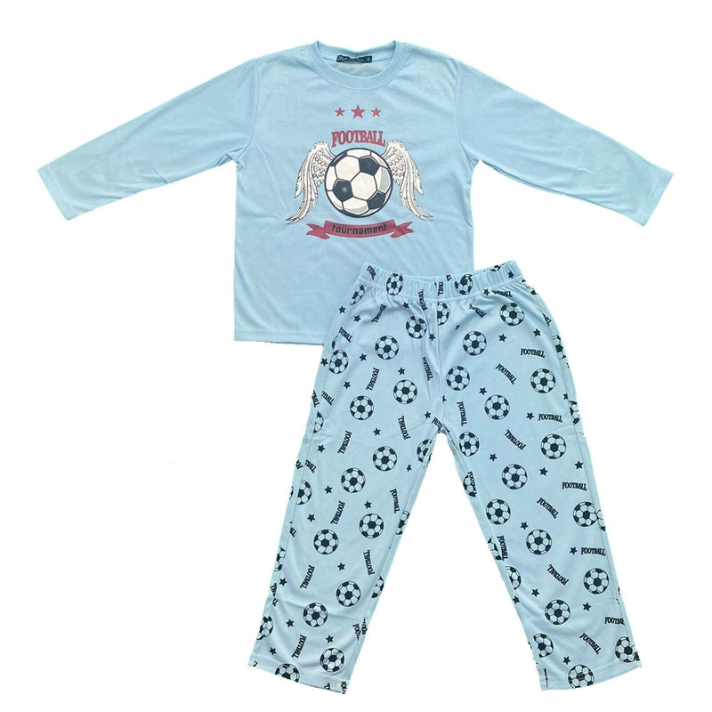 Boys Kids Pyjamas Long Sleeve Top Bottom Set Nightwear Football Cotton.