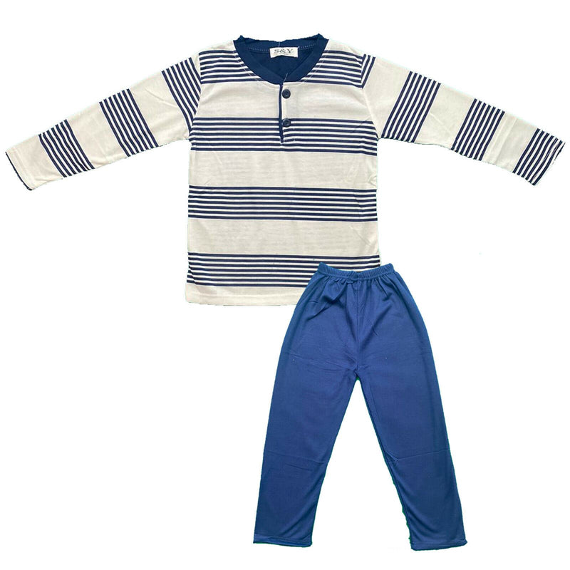 Kids Boys Girls Pyjamas Long Sleeve Top Bottom Set Stripe Winter Warm Fleece.