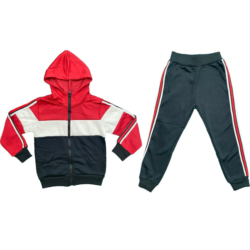 Boys Kids Panel Stripe Sport Tracksuit Jacket Joggers Jogging Bottoms PE Gym Set.