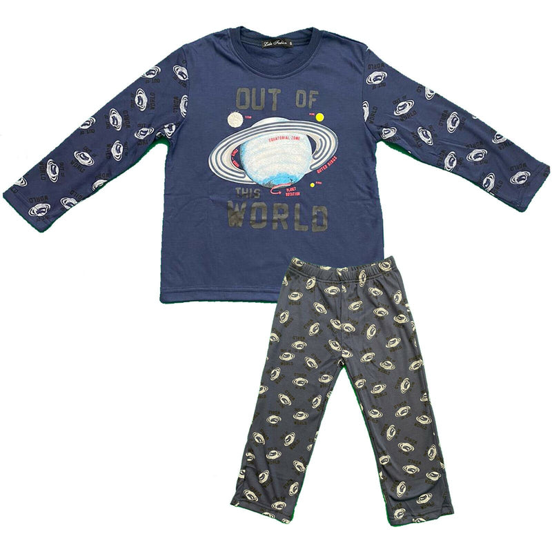 Boys Kids Pyjamas Long Sleeve Top Bottom Set Nightwear.