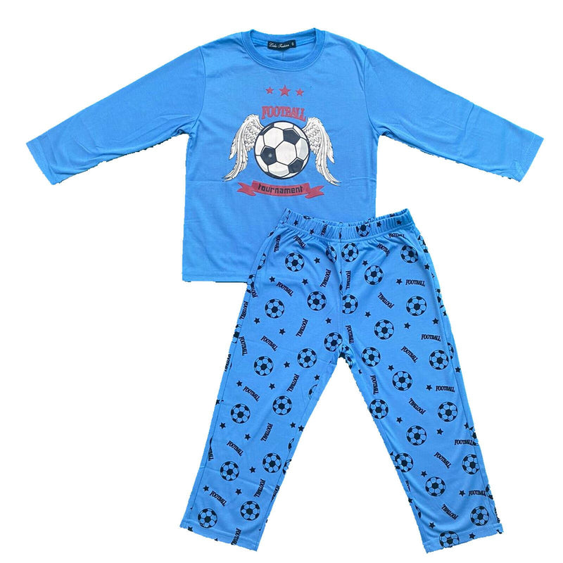 Boys Kids Pyjamas Long Sleeve Top Bottom Set Nightwear Football Cotton.