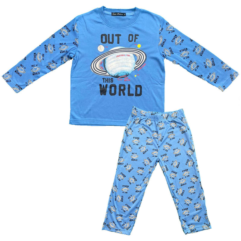 Boys Kids Pyjamas Long Sleeve Top Bottom Set Nightwear.